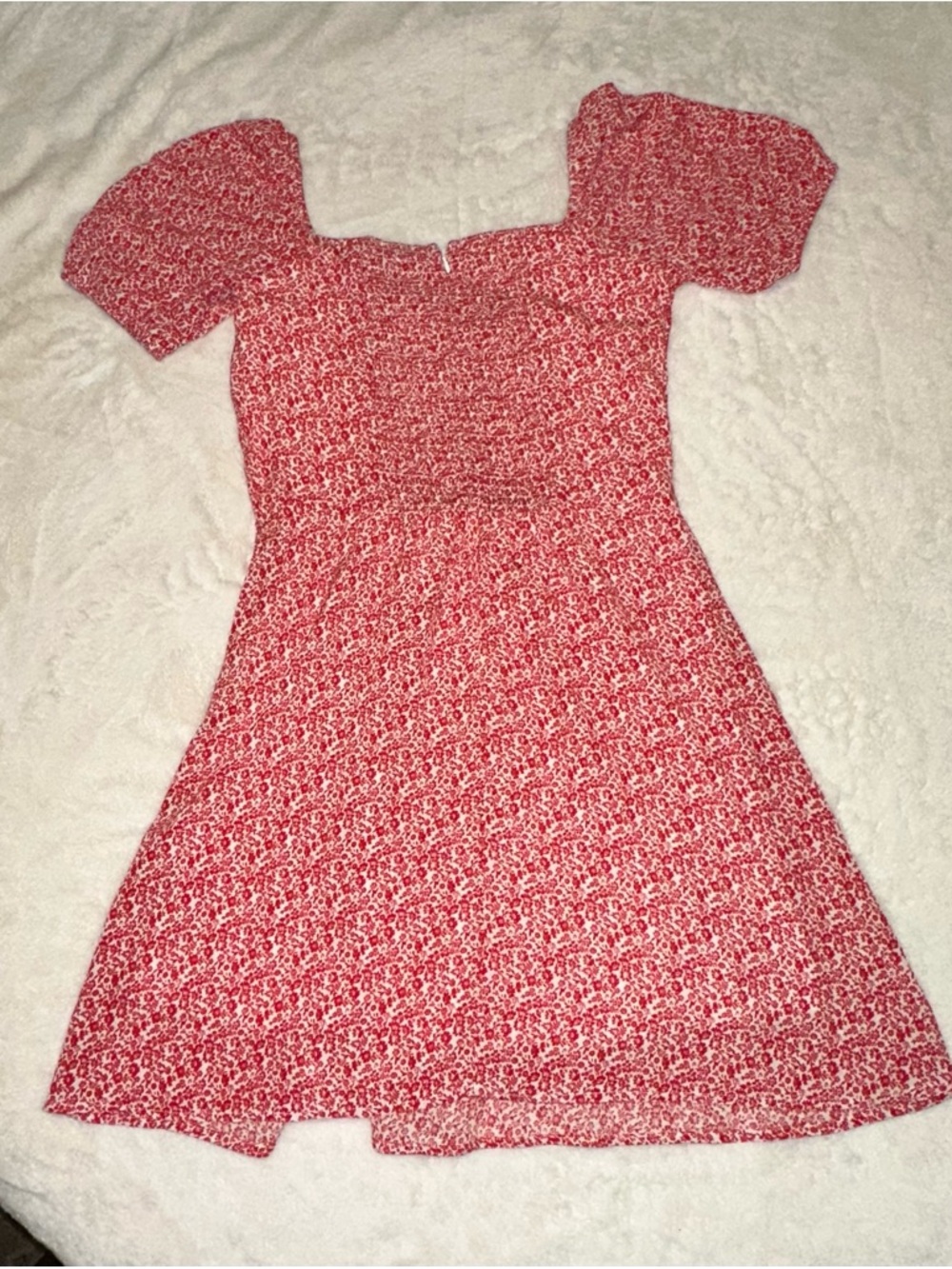 Francesca’s Red Floral Square-Neck Puff-Sleeve Dress - Picture 2 of 5